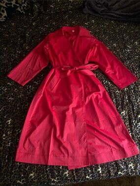 Primi Women’s Red Trench Rain ☔️ Coat with Self-Tie Belt